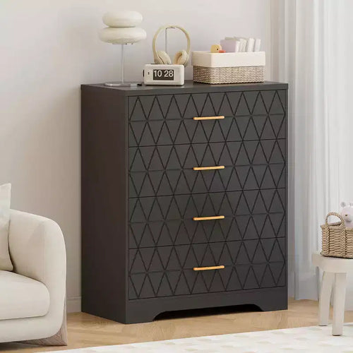 Dresser for Bedroom, 31.5 Modern Tall Chest of Drawers with 5 Smooth Slides Drawers & Gold Metal Handles, Closet, Entryway, Hallway