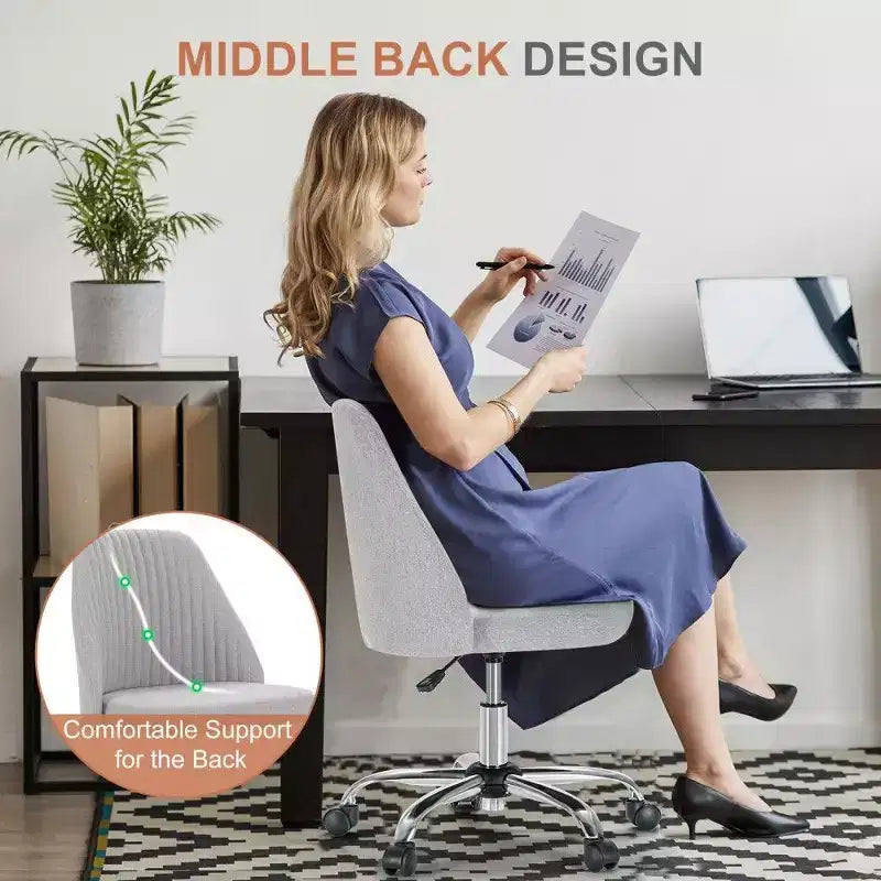 Chaise pivotante élégante en tissu (avec siège rembourré) ; supporte la rotation à 360 degrés et le réglage en hauteur