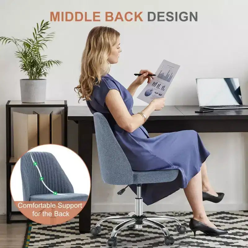 Chaise pivotante élégante en tissu (avec siège rembourré) ; supporte la rotation à 360 degrés et le réglage en hauteur