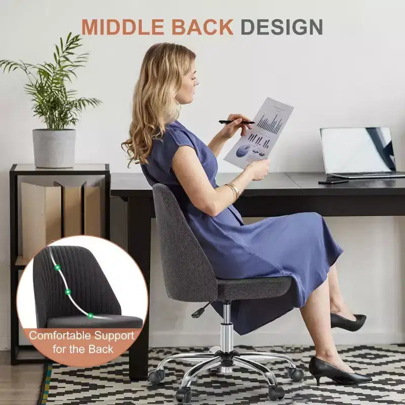 Chaise pivotante élégante en tissu (avec siège rembourré) ; supporte la rotation à 360 degrés et le réglage en hauteur