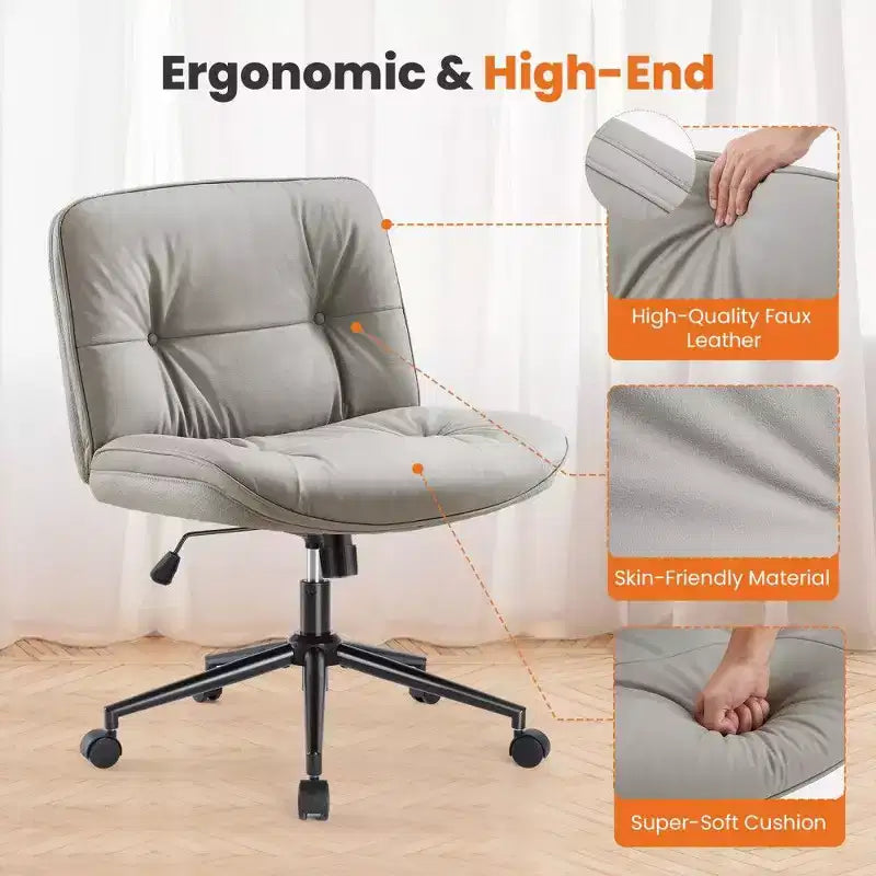 Fauteuil de bureau large, chaise pivotante sans accoudoirs en similicuir (permet de s'asseoir en tailleur)
