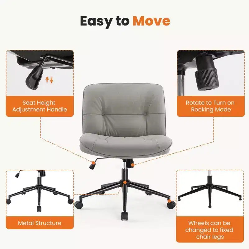 Fauteuil de bureau large, chaise pivotante sans accoudoirs en similicuir (permet de s'asseoir en tailleur)
