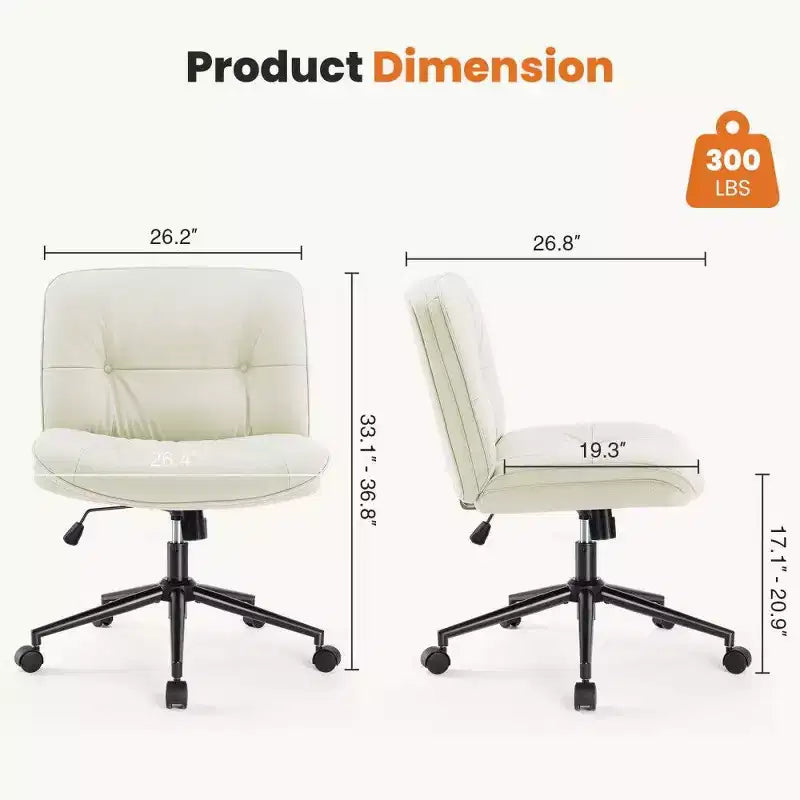Fauteuil de bureau large, chaise pivotante sans accoudoirs en similicuir (permet de s'asseoir en tailleur)