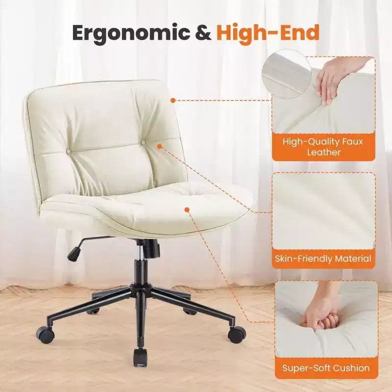Fauteuil de bureau large, chaise pivotante sans accoudoirs en similicuir (permet de s'asseoir en tailleur)