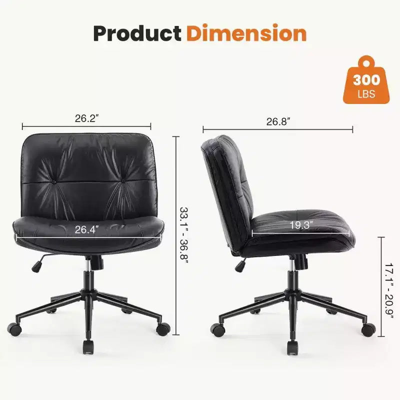 Fauteuil de bureau large, chaise pivotante sans accoudoirs en similicuir (permet de s'asseoir en tailleur)