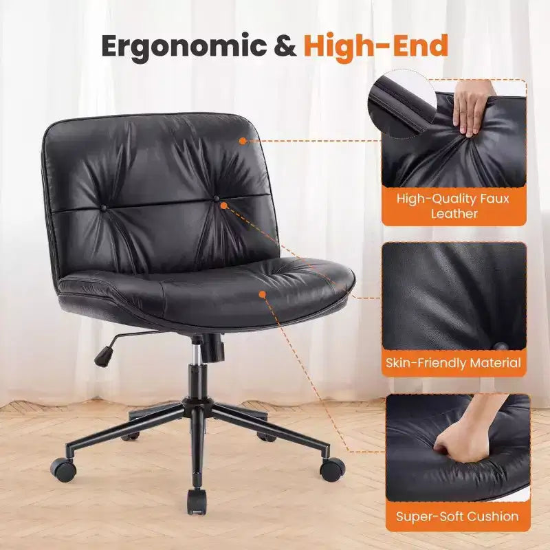 Fauteuil de bureau large, chaise pivotante sans accoudoirs en similicuir (permet de s'asseoir en tailleur)