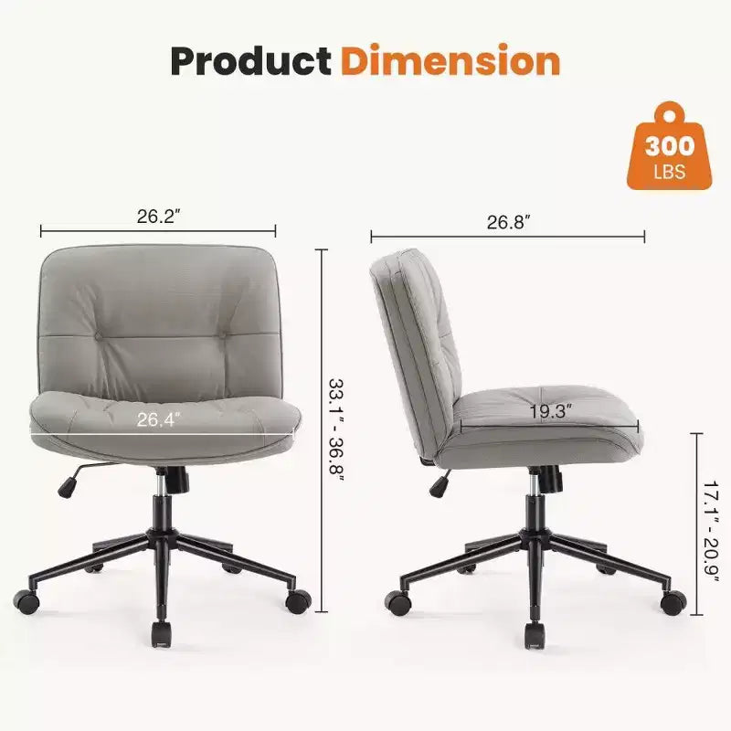 Fauteuil de bureau large, chaise pivotante sans accoudoirs en similicuir (permet de s'asseoir en tailleur)