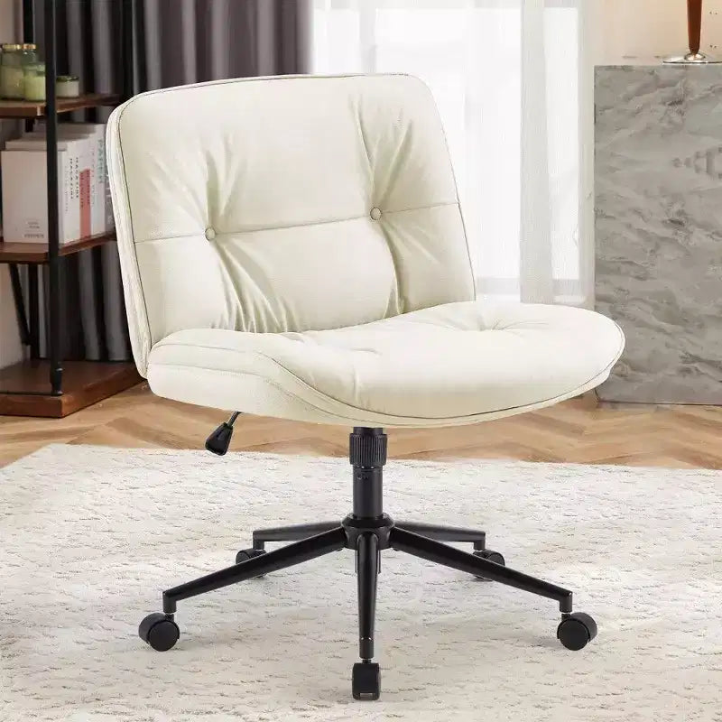TUYOHW 26 Inch Wide Seat Office Chair,Faux Leather Armless Swivel Chair for Cross Legged Sitting with 22 Rocking,300LB Capacity