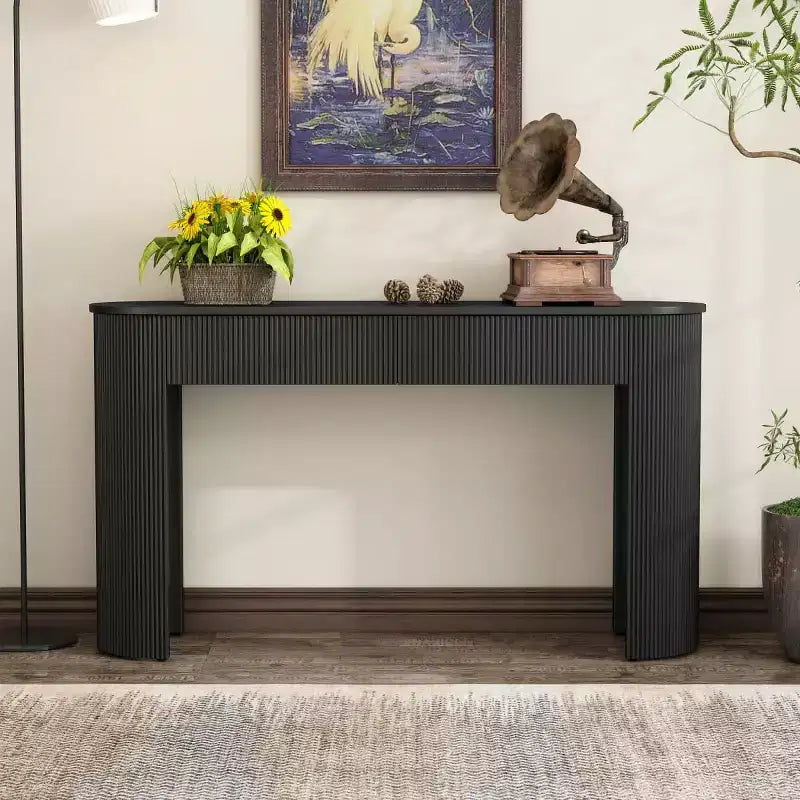 Modern Console Table with Storage, Fluted Entryway Table with Oval Top and 2 Drawers, Hallway Accent Table - Panipeachy