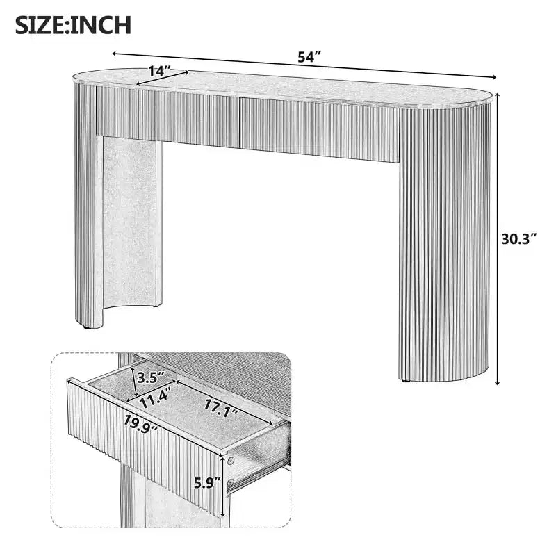 Console moderne avec rangement, table d'entrée cannelée avec plateau ovale et 2 tiroirs, table d'appoint de couloir