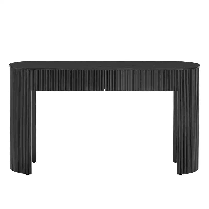 Console moderne avec rangement, table d'entrée cannelée avec plateau ovale et 2 tiroirs, table d'appoint de couloir