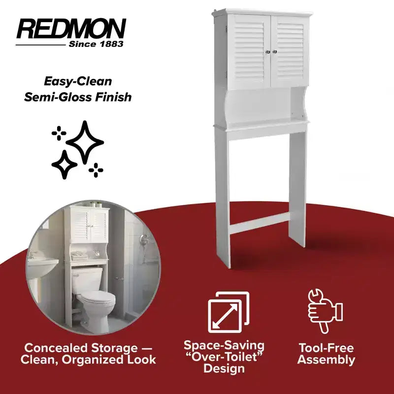 Armoire de rangement WC avec étagère réglable et portes à persiennes, Blanc