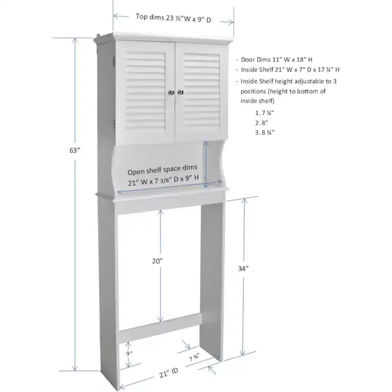 Armoire de rangement WC avec étagère réglable et portes à persiennes, Blanc