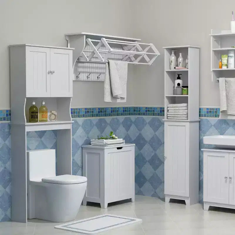 Armoire de rangement WC avec étagère réglable et portes à persiennes, Blanc