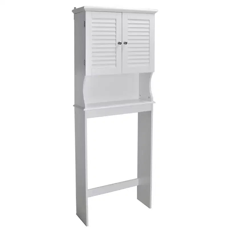 Armoire de rangement WC avec étagère réglable et portes à persiennes, Blanc