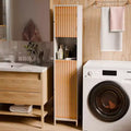 MAYEERTY Bathroom Tall Cabinet, Bamboo Slats Door, Bathroom Use, Natural White
