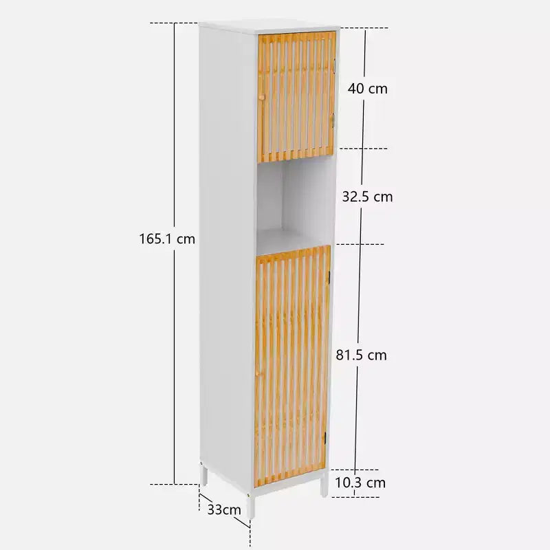 Meuble Haut de Salle de Bain, Porte à Lattes en Bambou, Utilisation en Salle de Bain, Blanc Naturel