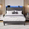 Bed Frame with Charging Station, Upholstered Platform Bed Frame with Headboard, Bedframe with Storage Shelves, No Box Spring Needed