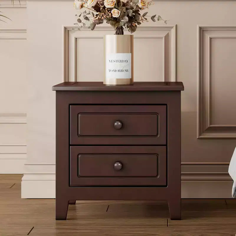 Night Stands End Table With 2 Storage Drawers Easy Assembly Mid Century Retro Bed Side Table For Bedroom, Living Room