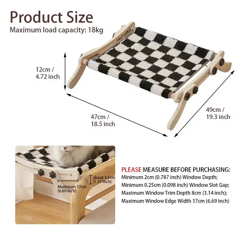 Perchoir de fenêtre pour chat, hamac de fenêtre pour chat - Capacité de charge de 18 kg, fente de serrage coulissante en une étape, lit réglable pour animaux de compagnie pour rebord de fenêtre et table de chevet