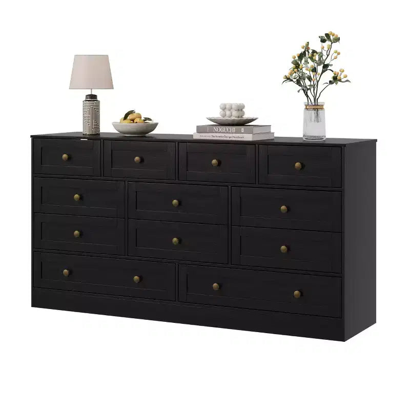Commode à 12 tiroirs, commode en bois de 61 po de large, commode meuble TV pour téléviseur de 65 po, organisateur de rangement de vêtements moderne pour salon, couloir