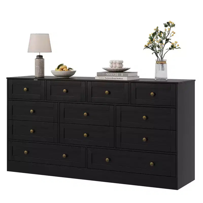 Commode à 12 tiroirs, commode en bois de 61 po de large, commode meuble TV pour téléviseur de 65 po, organisateur de rangement de vêtements moderne pour salon, couloir
