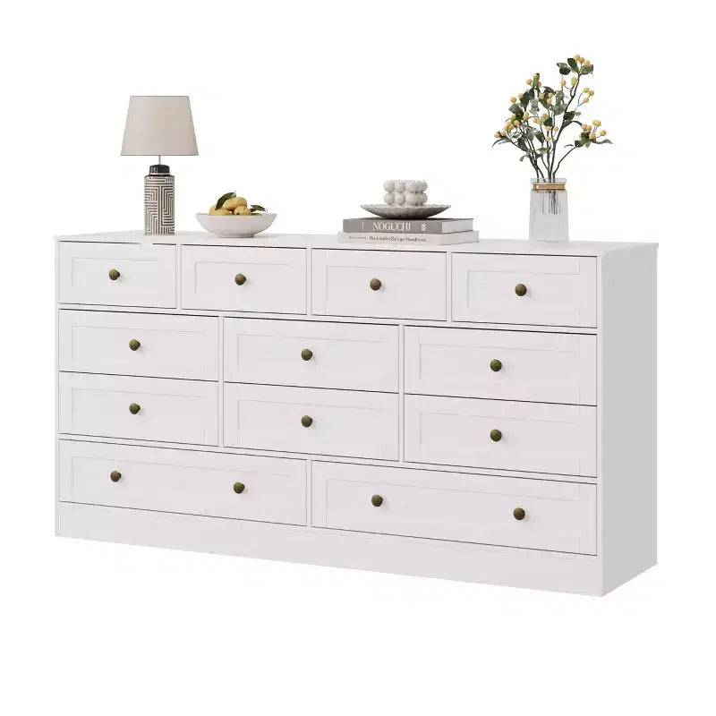 Commode à 12 tiroirs, commode en bois de 61 po de large, commode meuble TV pour téléviseur de 65 po, organisateur de rangement de vêtements moderne pour salon, couloir