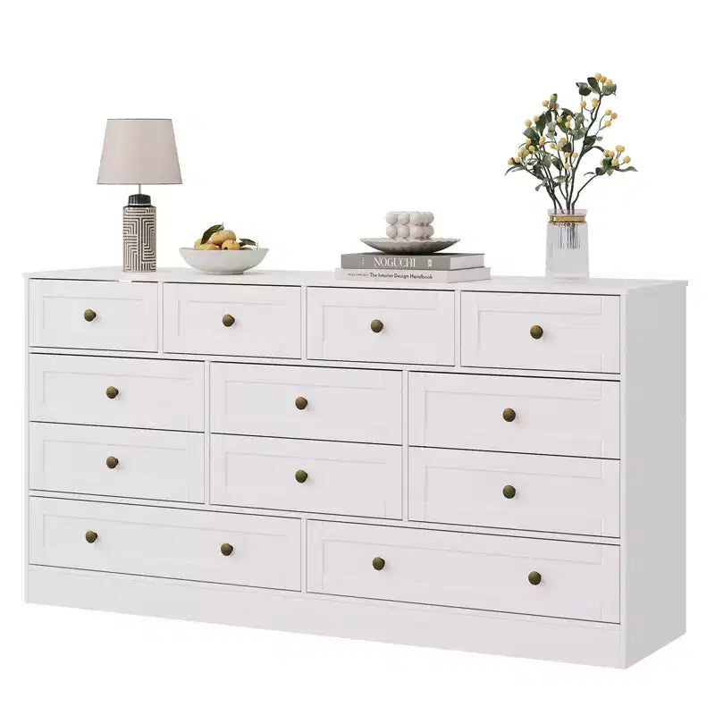 Commode à 12 tiroirs, commode en bois de 61 po de large, commode meuble TV pour téléviseur de 65 po, organisateur de rangement de vêtements moderne pour salon, couloir
