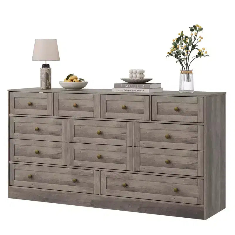 Commode à 12 tiroirs, commode en bois de 61 po de large, commode meuble TV pour téléviseur de 65 po, organisateur de rangement de vêtements moderne pour salon, couloir