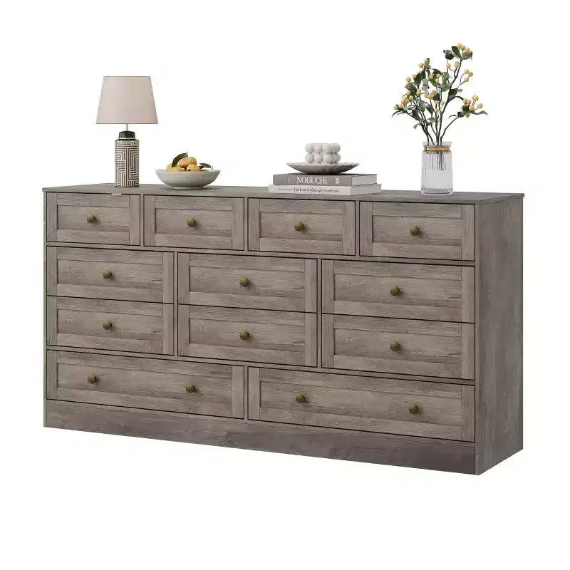 Commode à 12 tiroirs, commode en bois de 61 po de large, commode meuble TV pour téléviseur de 65 po, organisateur de rangement de vêtements moderne pour salon, couloir