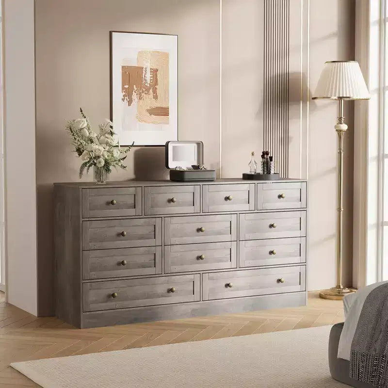 Commode à 12 tiroirs, commode en bois de 61 po de large, commode meuble TV pour téléviseur de 65 po, organisateur de rangement de vêtements moderne pour salon, couloir