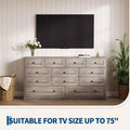 12 Drawers Dressers, 61 Wide Wood Chest of Drawers, TV Stand Dresser for 65 TV, Modern Clothes Storage Organizer for Living Room, Hallway