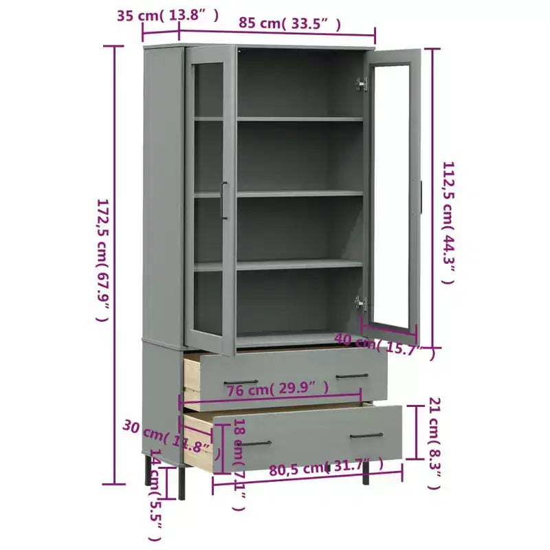 Étagère/bibliothèque en bois massif (avec pieds en métal ; sert également de meuble de rangement)