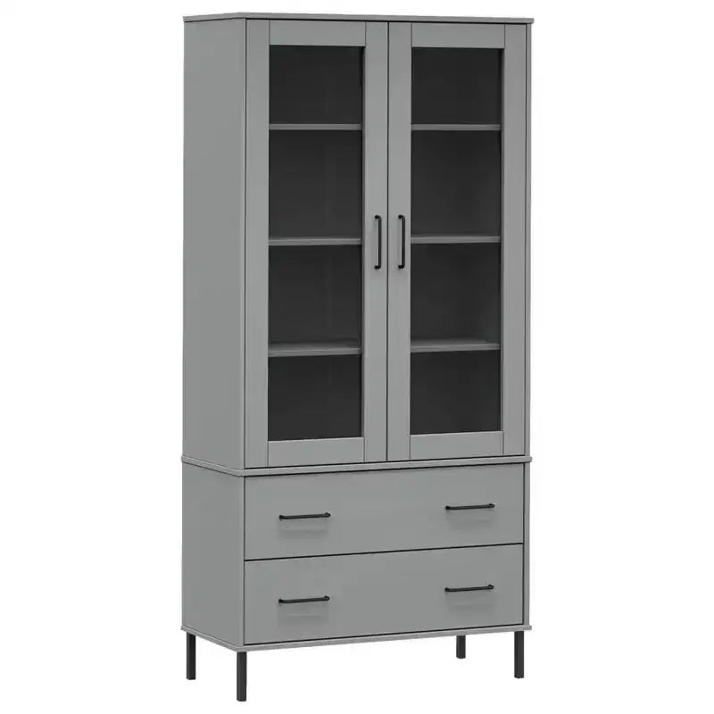 vidaXL Bookshelf Book Cabinet with Metal Legs Storage Cabinet OSLO Solid Wood