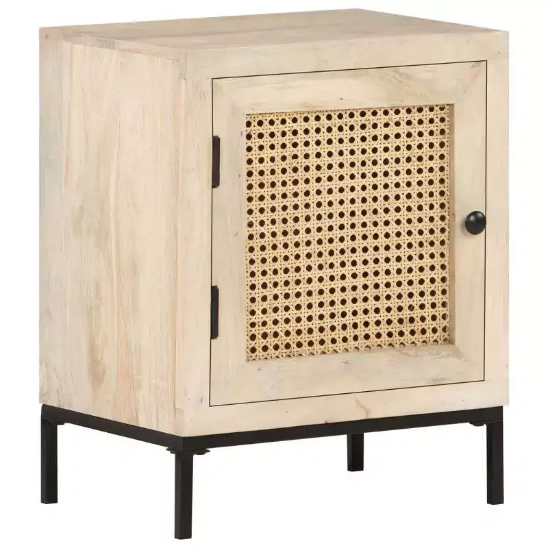 vidaXL Bedside Cabinet 15.7x11.8x19.7 Solid Mango Wood and Natural Cane