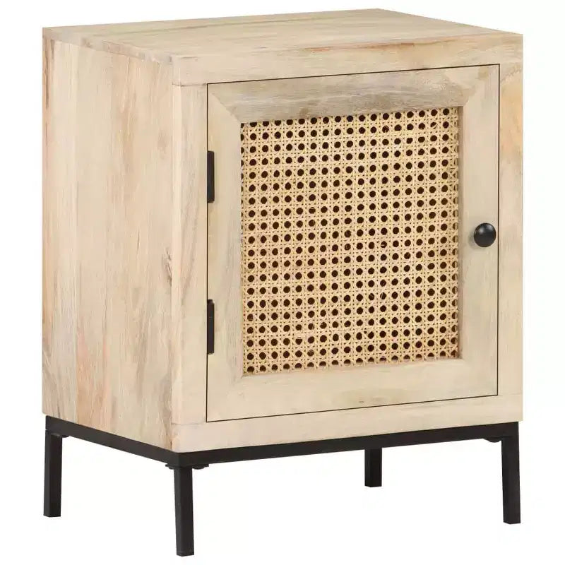 Table de chevet 40x30x50 cm en bois de manguier massif et rotin naturel