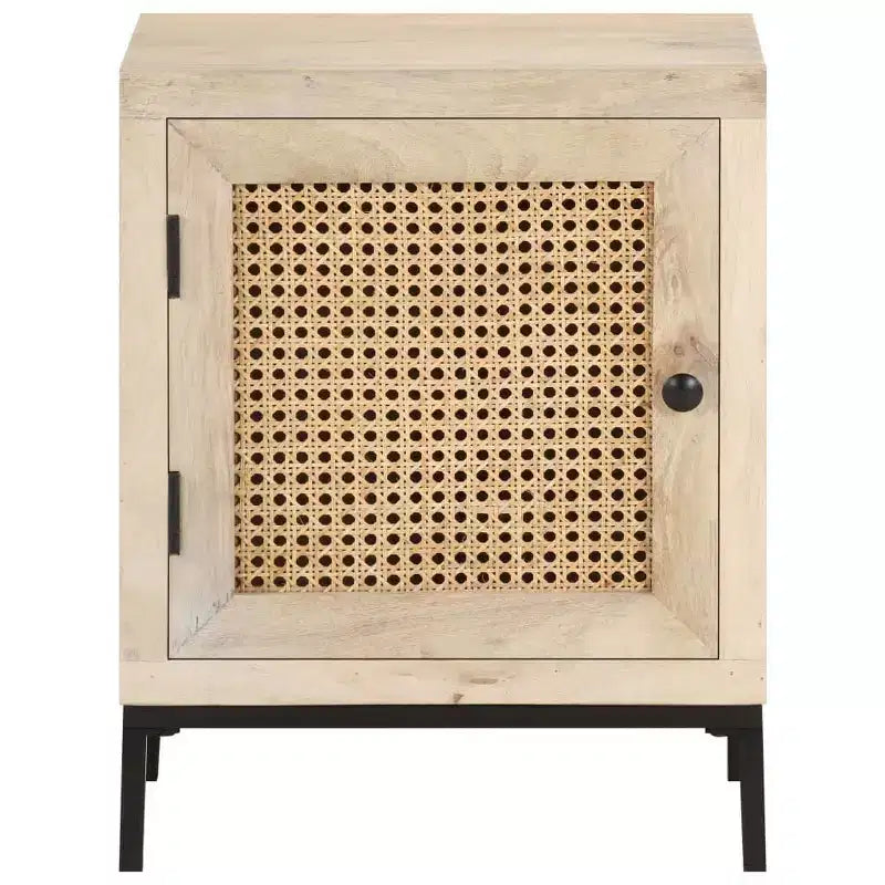 Table de chevet 40x30x50 cm en bois de manguier massif et rotin naturel