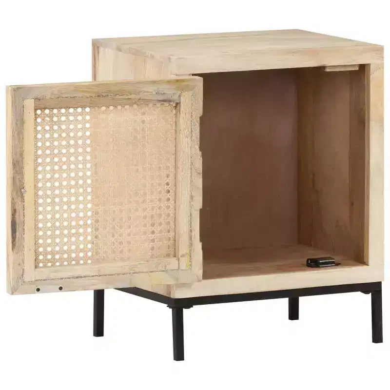 Table de chevet 40x30x50 cm en bois de manguier massif et rotin naturel