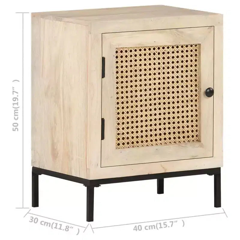 Table de chevet 40x30x50 cm en bois de manguier massif et rotin naturel