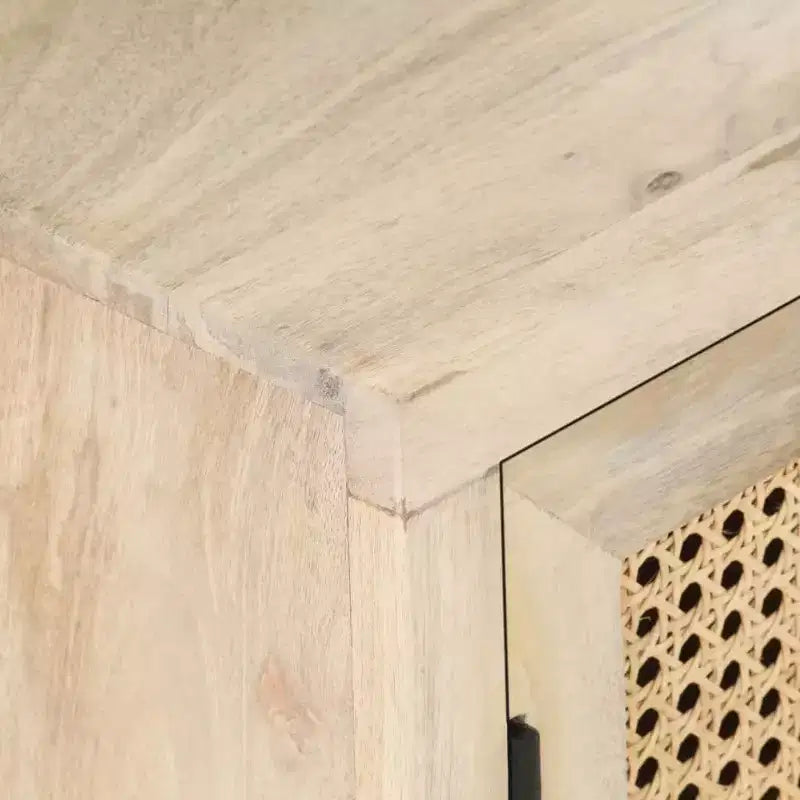 Table de chevet 40x30x50 cm en bois de manguier massif et rotin naturel