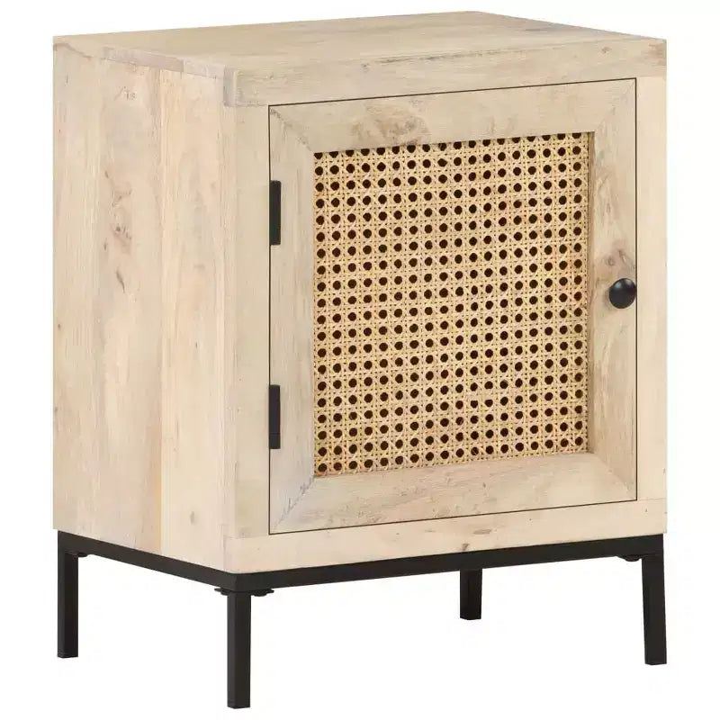 Table de chevet 40x30x50 cm en bois de manguier massif et rotin naturel