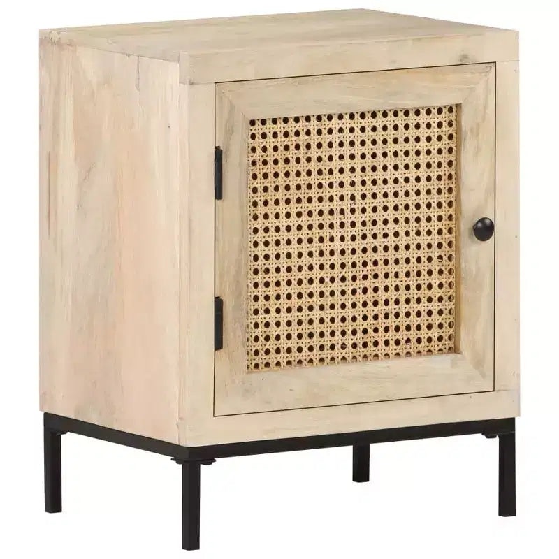 Table de chevet 40x30x50 cm en bois de manguier massif et rotin naturel