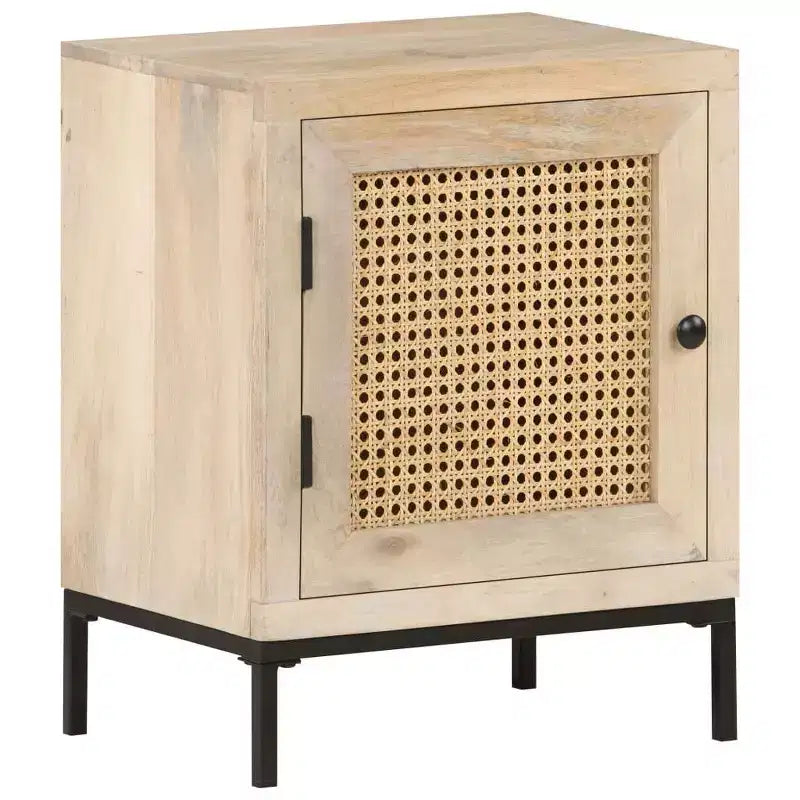 Table de chevet 40x30x50 cm en bois de manguier massif et rotin naturel
