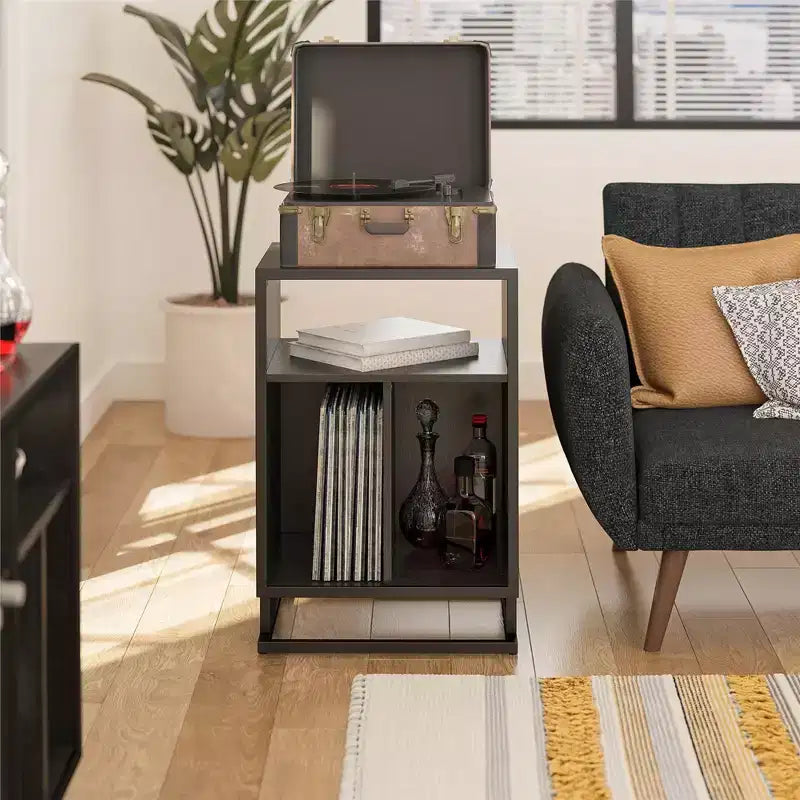 GDFStudio Alva Modern Wooden End Table with 3 Open Shelves