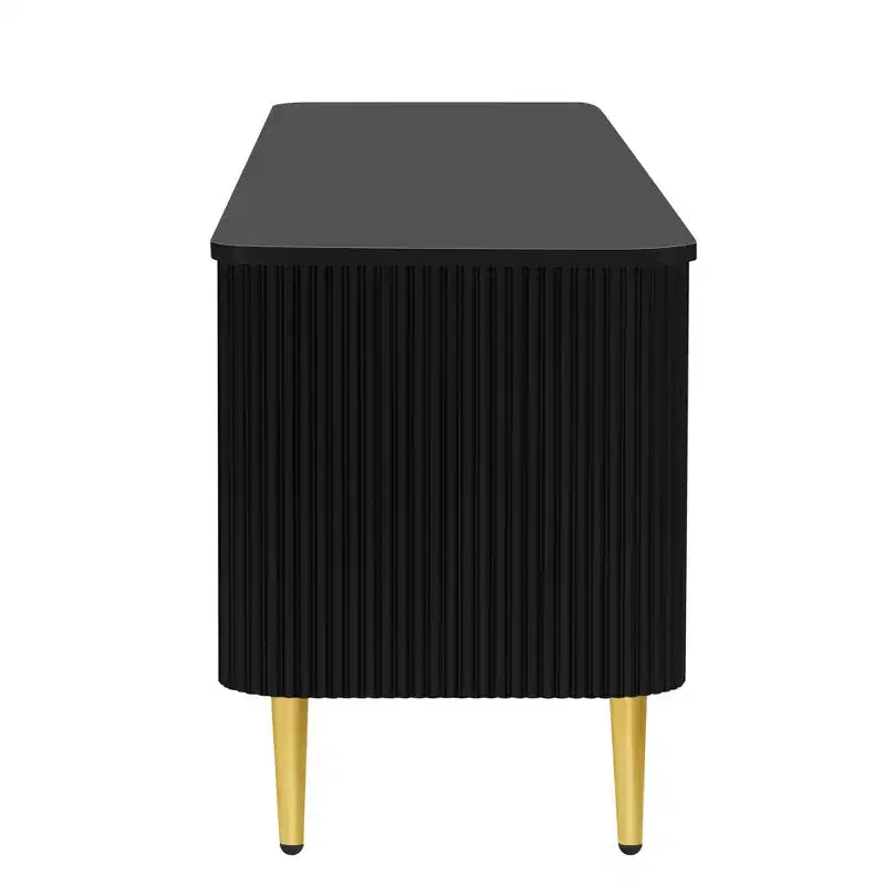 Meuble TV avec portes et texture nervurée pour téléviseurs de 85 pouces – Meuble de rangement avec pieds en métal