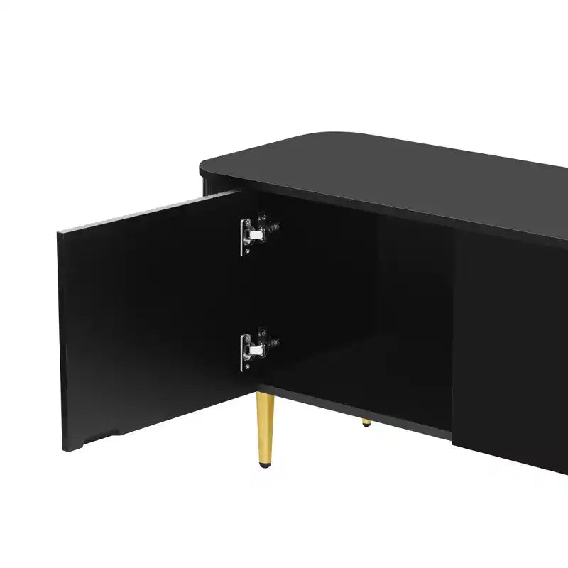 Meuble TV avec portes et texture nervurée pour téléviseurs de 85 pouces – Meuble de rangement avec pieds en métal