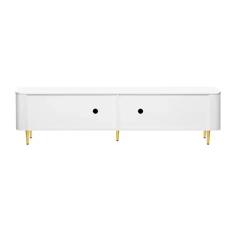 Meuble TV avec portes et texture nervurée pour téléviseurs de 85 pouces – Meuble de rangement avec pieds en métal