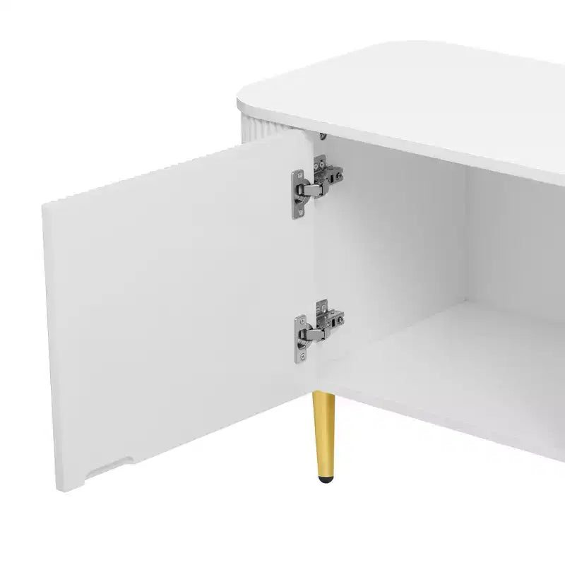 Meuble TV avec portes et texture nervurée pour téléviseurs de 85 pouces – Meuble de rangement avec pieds en métal