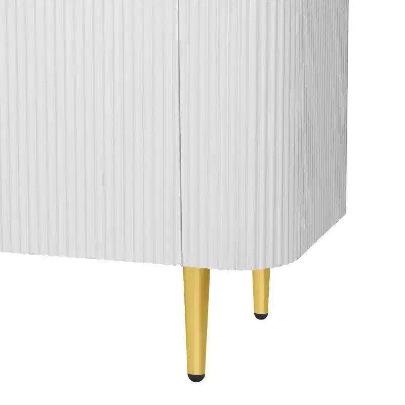 Meuble TV avec portes et texture nervurée pour téléviseurs de 85 pouces – Meuble de rangement avec pieds en métal