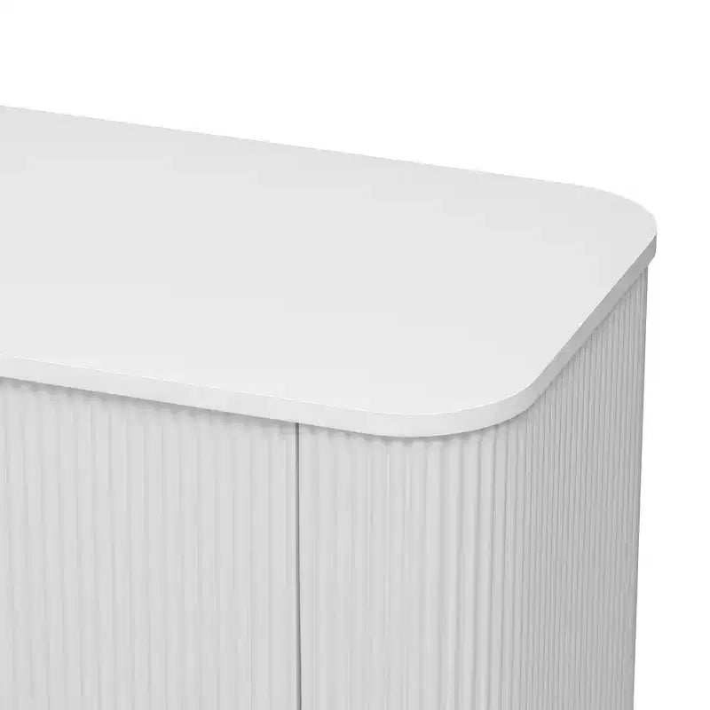 Meuble TV avec portes et texture nervurée pour téléviseurs de 85 pouces – Meuble de rangement avec pieds en métal